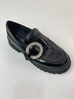 JEFFREY CAMPBEL Recess-O SHOES Black Preppy Chunky Loafers‎ 8 Rhinestone
